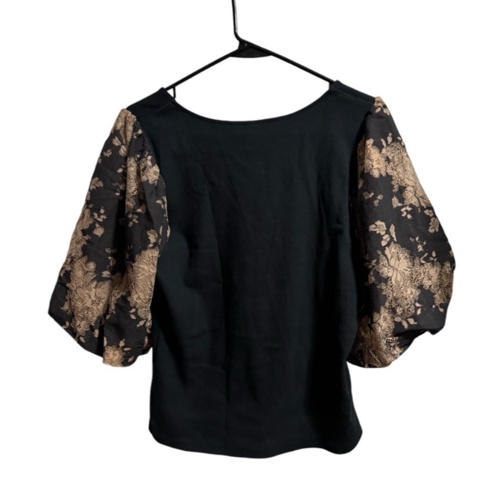 Anthropology Dolan Lace Puff Sleeve Black Top Size Large - Picture 2 of 5